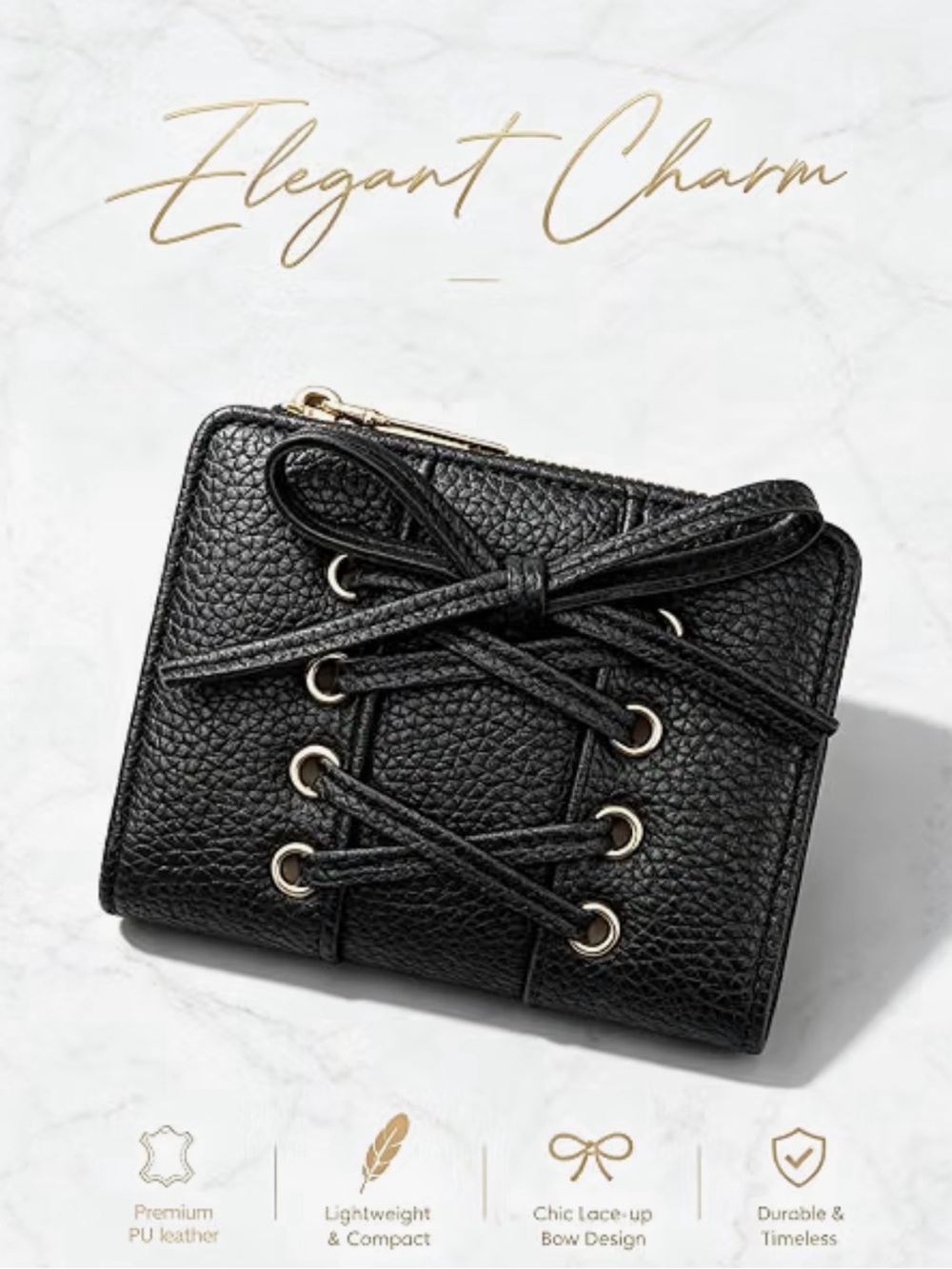 Cute Bow Wallet, Women Bifold Wallet, PU Leather Card Holder 5 Card Slots